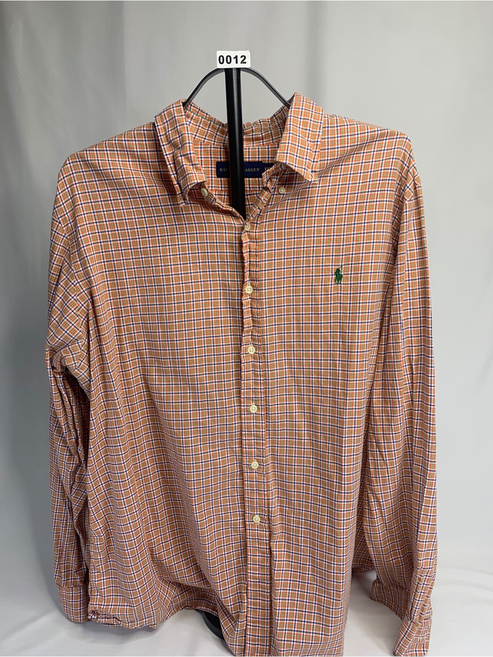 Ralph Lauren Orange Plaid Button-Down Shirt with Green Pony